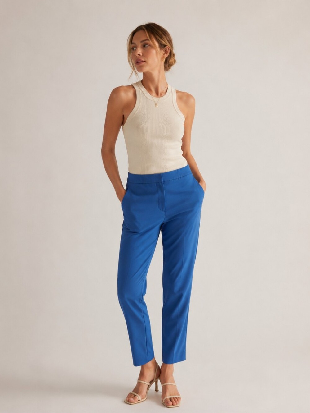 MNG Royal Blue Tailored Trousers Ankle Length Casual Minimalist Bussines Chic